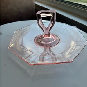 Pink Glass Octagonal Handled Server